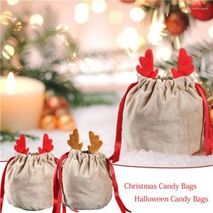 Noel Dekorasyonları Şeker Çantaları Antlers Velvet Draw String Hediye Paketleme Damlası Dekorasyonu 2023 Navidad