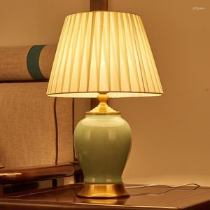 Lampy stołowe amerykańska nowoczesna lampa minimalistyczna kreatywna ciepła chińska sala ślubna dekoracyjna życiowa sypialnia ceramiczna