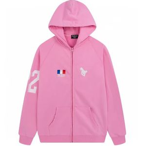 2024 프랑스 플래그 럭셔리 Zip Hoodies 남자 여자 슈퍼 크기의 말 자수 파괴 된 후드 스웨트 셔츠 남성 bb 파리 핑크색