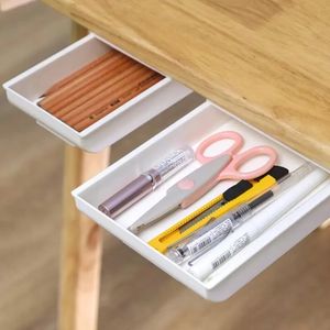 Drawer Storage Box Self Stick Pencil Tray Stand för pennor under skrivbord förvaring fodral dolda bordslådor lådor hem arrangör fstly7