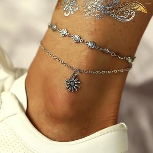 Anklets 2023 Fashion Trend Style Accessories Creative Retro Sunflower Chrysanthemum Elephant Bee Pendant Anklet Set Gift