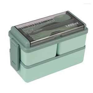 Dinnerware Sets A50I 2X Bento Box Kit 47.35OZ Adult Lunch 3 Compartments Meal Prep Containers Green