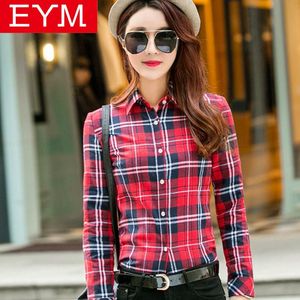 Women's Blouses & Shirts 2023 Spring Women Loose Thick Warm Cotton Casual Long Sleeve Blouse Flannel Plaid Shirt Plus Size Tops