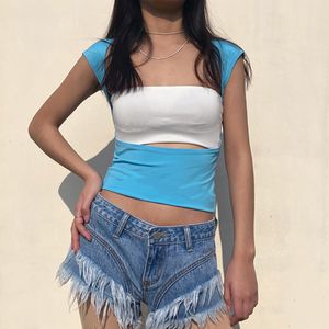 T-shirt da donna Ekaliy Donna Backless Y2K Crop Top Moda estiva T-shirt casual 2023 Clubwear sexy Cut-out Top corti T Abiti femminili 230106