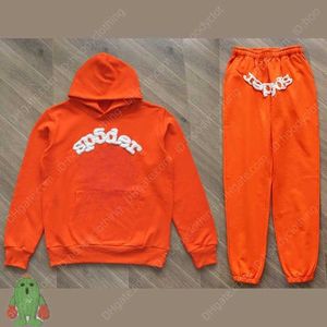 Hoodie 3d Foam Print Sp5der Tracksuit 555555 Hooded Sweatshirts Young Thug Spider Web Six 5 Orange Hoodies Sweatpants Set
