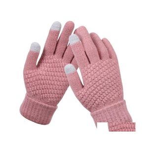 Other Maternity Supplies Trellis Knitted Glove Solid Color Non Slip Thickening Mittens Winter Warm Lady Touch Sn Wool Gloves Woman 4 Dhkr5