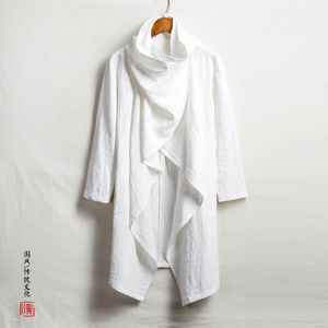 Herrjackor Buddhism Linen Coat Topps Manlig kinesisk oregelbunden vindbrytare Jacka Meditation Tai Chi Overcoat Priest Frock klädsel