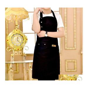 Aprons Fashion Mens Womens Apron Washable Canvas Pocket Butcher Waiter Chef Kitchen Cooking Unisex Waterproof Coffee Shop Baking Dro Dheyd