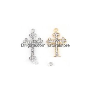 Charms 20st/Lot Sier Gold Plated Rhinestones Cross Floating Pendant Fit For Magnetic Memory Locket Necklace Armband Smycken Making DHWXZ