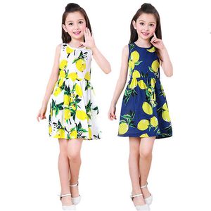 女の子のドレス幼児のティーンガールズドレス2021年夏、小さな子供フルーツプリントパターンマンゴーレモンプリント服コスチュームファクトリーセールT230106