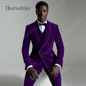 Abiti da uomo Abito da uomo in velluto viola Giacca da smoking Slim Fit Smoking Personalizzato Sposo Prom Terno Masculino Blazer Matrimonio Ternos 3 pezzi Blazer