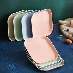 Plates 1-4Pcs 15cm 4Colors Square Dish Anti-drop Pad Children's Dishes Dining Plate Wheat Straw Spit Bone Household Snack Trash Fruit