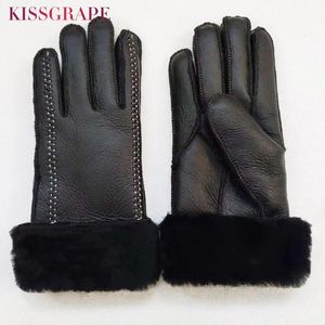 Five Fingers Gloves Brand Womens Super Warm Fur 2023 Winter Women's Genuine Leather Female Outdoor Cycling Mittens Guantes1