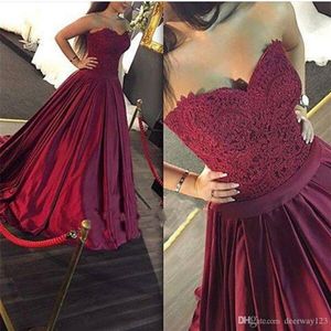 2023 Bury Prom Dresses Lase Lace Aptique Sweetheart Neck Satin Custom Made Ruched Evening Party Gowns Vestidos Formal Ocn Wear Plusサイズ