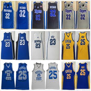 Сшитые баскетбольные майки NCAA Memphis Tigers College 32 Wiseman State 25 Penny Hardaway Simeon High School 23 Derrick Rose Jersey Mens