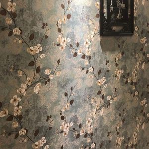 壁紙自己粘着壁紙プラムブロッサムグリーンアメリカンカントリーレトロヨーロッパの牧歌的なベッドルームステッカーリビングルームの鳥の花