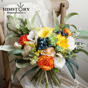 Wedding Flowers Himstory Vintage Nature Style Buquet Bridal Holder Bukiety sztuczne jedwabne róże do akcesoriów druhny