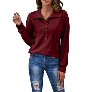 Women's Blouses Women's Long Sleeve Henley Blouse Casual Loose All Match Turn-down Collar Button Up Slim Fit Top Rib Knit Solid Color