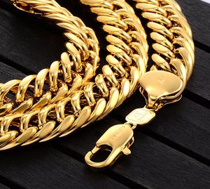 Epacket Mens Miami Cuban Link Curb Chain 24K Geel Solid Real Fine Gold GF ketting Hip Hip 11mm Dikke ketting Jayz R4902976