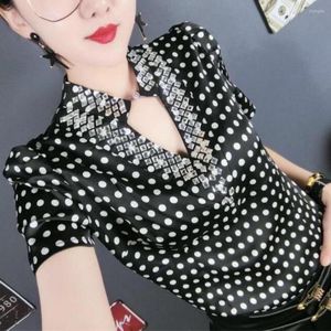 Women's T Shirts Short Sleeve Polka Dot Shirt Women V-Neck Tee Top 3XL