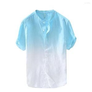 Mäns casual skjortor design sommar plus size mans coola och tunna andningsbara krage hängande färgad gradient bomullsskjorta