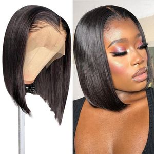 Short Bob Wig Bone Straight Human Hair Wigs For Black Women Pre-Plucked 13x4x1 Transparent Lace Brazilian 150% Denisty