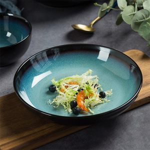 Plates Creative Japanese Style Ceramic Dessert Dish Table Tabellerisugn Blue Glazed Rice Noodle Soup Beak Peak Plate Fish Dinner