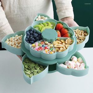 Piatti Strati creativi Snack Box Caramelle Piatto di frutta pigro Vassoi rotanti a doppia forma di petalo Organizzatore di stoccaggio essiccato
