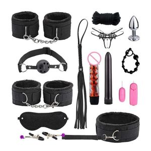 Beauty Items 14Pcs Couples sexy Toy for Adult Game Erotic BDSM Kits Bondage Handcuffs Whip Gag SM Bdsm Toys Nipple Pump New