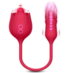Sexspielzeug-Vibrator 2022 NEUE Produkte Rose-Dildo-Schub-Vibrator Weiblicher Klitoris-Stimulator Zunge lecken Liebes-Ei-Stretch sexy weiblich