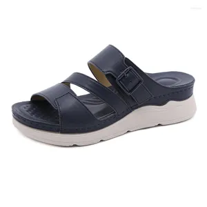 Tofflor Cowcom 2023 Summer Roman Non-Slip Slope Heel Beach Shoes Simple Casual Open-Toed Women's Sandals YSK