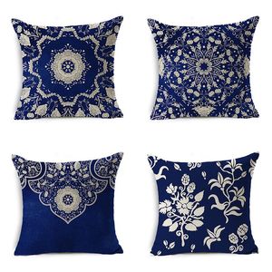 Pillow /Decorative Blue Bohemia Cover Floral Pattern Linen Pillowcase For Car Sofa Seat Decor Home Chair Decorative Covers 45