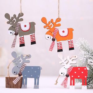 Christmas Decorations 2Pcs Wooden Elk Elf Doll Tree Ornaments Pendant Xmas Craft Supplies Farmhouse Rustic Accessories For Home