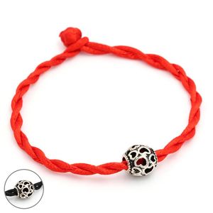 Charm Bracelets Black Thread String Beads Bracelet Handmade DIY Lucky Red Rope Heart Ball For Women Men Jewelry