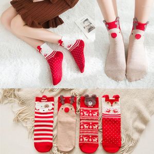 Women Socks Casual Winter Christmas Cartoon Animal Reindeer Bear Cotton Happy Funny Gift For