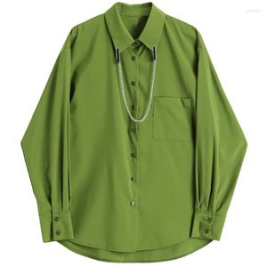 Kvinnors blusar Elegant Woemals Turn-down-krage långärmad skjorta 2023 Spring Chic Green Single Breasted Fashion Fold Shirts M211