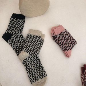 Women Socks Women's Thickened Ins Tide Rhombus Check Wool Autumn And Winter Thickening Plus Velvet