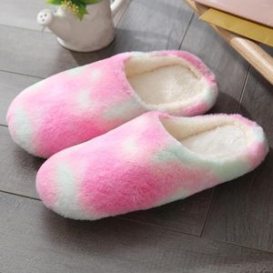 Slippers For Women Flats Tie-Dye Shoes Round House Multicolor Velvet Toe Plastic