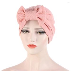 Ethnic Clothing Novelty Bowknot Solid Stretch Muslim Turban India Cap Women Bow Beanie Bonnet Elastic Hair Loss Cancer Chemo Hat