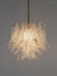 Pendant Lamps American Retro Chandelier High-end Villa Light Luxury Living Room Bedroom Leaf Glass