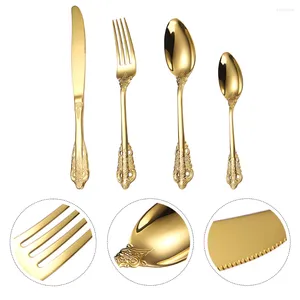 Dinnerware Sets 1 Set Western Tableware Portable Camping Silverware Wedding Reusable Flatware Kit Gold Party Spoons