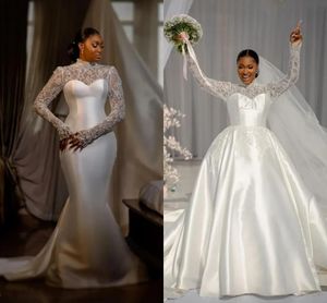 Modern African Mermaid Wedding Dresses With Detachable Train Puffy Skirt High Neck Royal Bridal Gowns Vestido De Novia