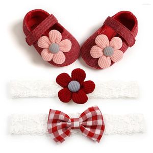 Set di abbigliamento 0-18M Born Baby Girls Boys Scarpe da culla Fiori di cotone Gancio Morbido sughero 6 colori Fascia per capelli