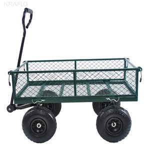 Kraflo Garden fornece carrinho de metal para pátio de vagão utilitário - capacidade de peso de 550 libras com carrinho dobrável lateral removível Carrinho de mão resistente para transporte