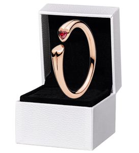 Red CZ Diamond Love Heart Open Ring Rose Gold Women Girls Wedding Designer Sieraden voor Pandora 925 Sterling Silver Girlfriend Gift6342012
