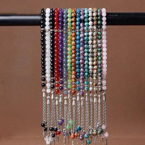 Strand 8mm Rosário muçulmano Natural Stone Black Pingente Bread Pingente 33 Miã de Oração Tasbih Islâmico Mohammed For Mull Men Men Fished falhas