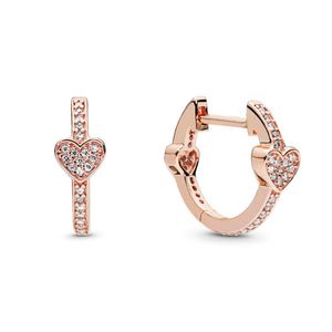 18K Rose Gold Pave Heart Hoop Earrings with Original Box for Pandora Real Sterling Silver Wedding Party Jewelry For Women CZ Diamond Engagement designer Earring Set