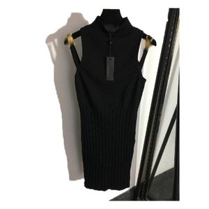 Fashion Dress Sleeveless Suit Knit Style Dress Pocket Waistband Design Ball Robe Slim Midi Long Fit Summer Dresss Multi styles Black