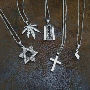 Pendant Necklaces Hip Hop Men Rhinestone Crystal Cross Stainless Steel Rock HIHOP Slice Necklace Link Cuban Fashion Jewelry