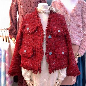 Cappotto caldo imbottito in cotone ispessimento lana tweed colore rosso moda donna casacos SML